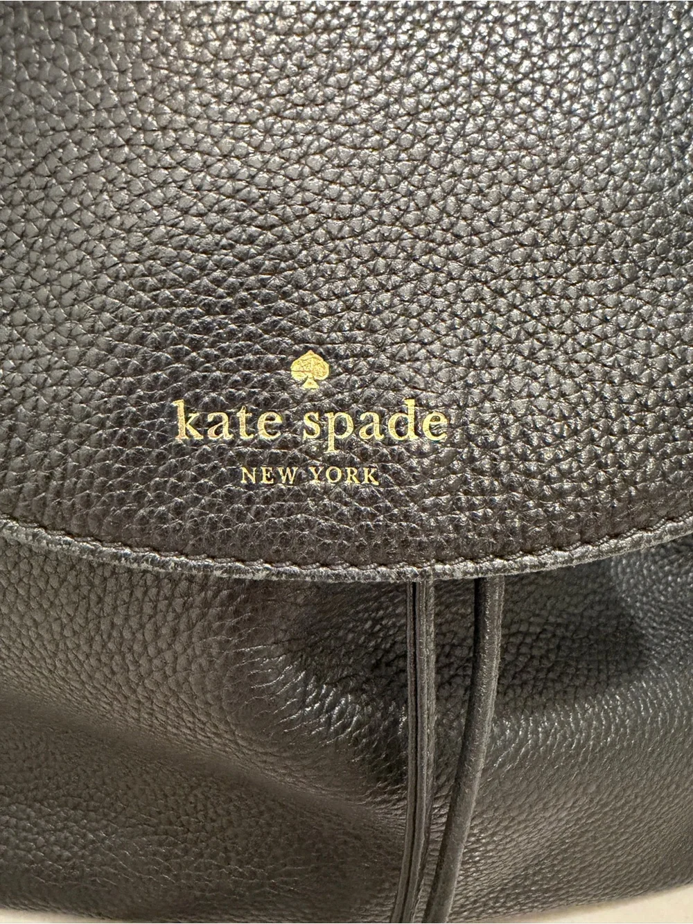 kate spade New York Black Leather Drawstring Backpack